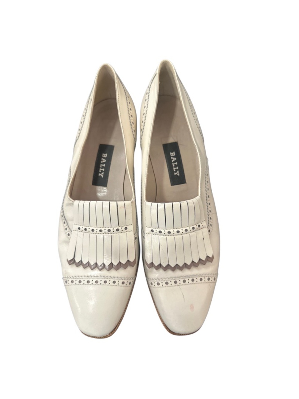 Bally Paula Cream Leather Kiltie Fringe Loafers